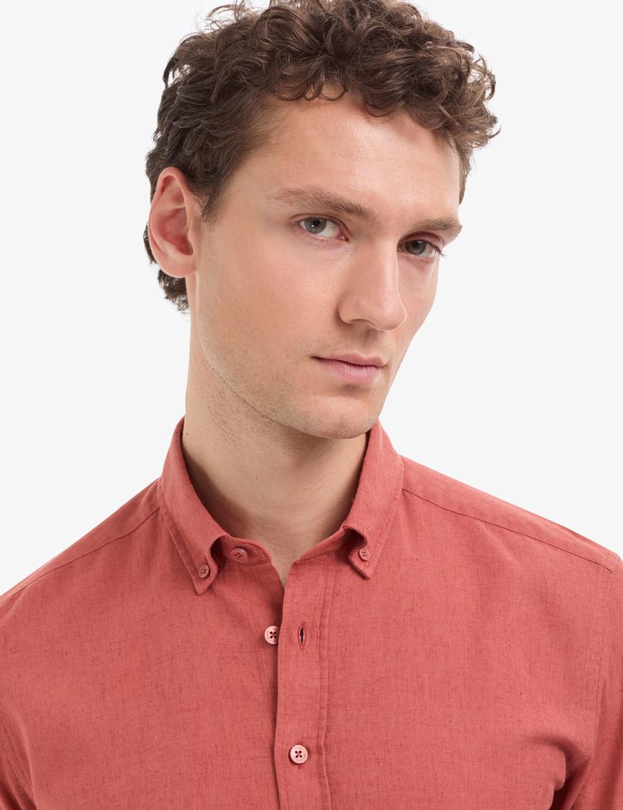 Kiremit Keten Karışımlı Regular Fit Uzun Kollu Gömlek