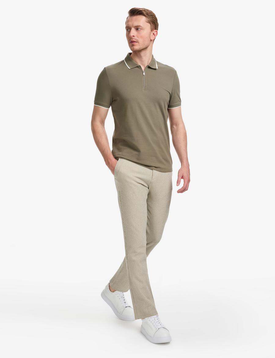 Haki Slim Fit Gofre Yazlık Kanvas Pantolon