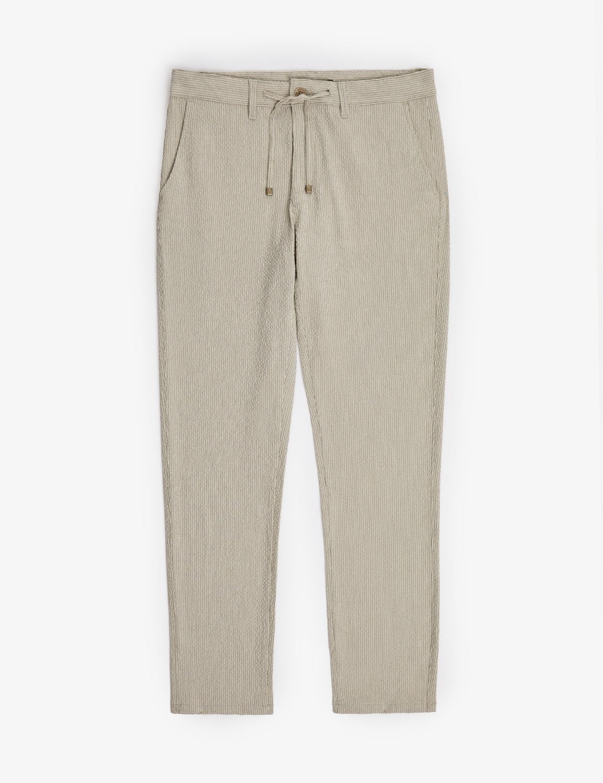 Haki Slim Fit Gofre Yazlık Kanvas Pantolon - 50305235094