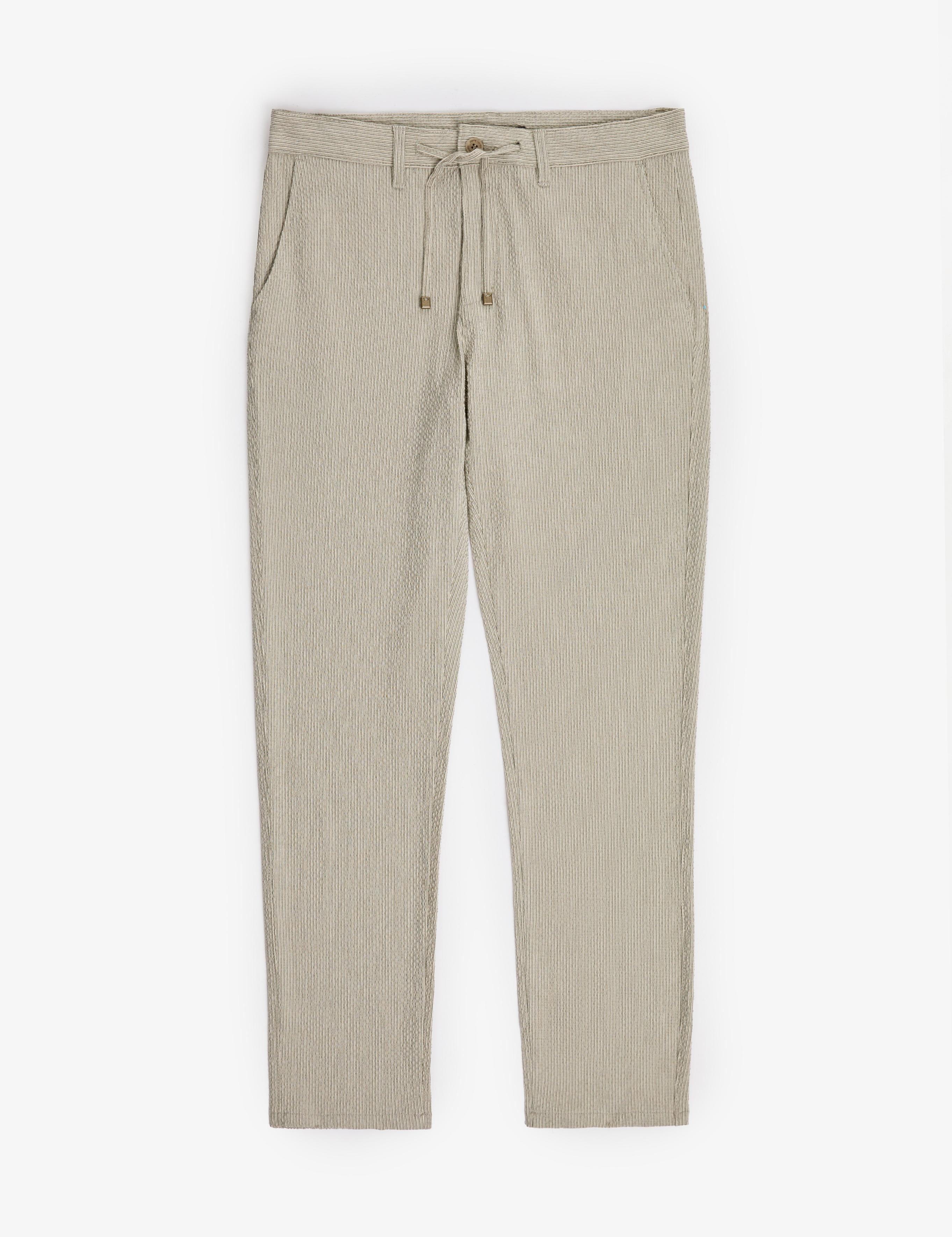 Haki Slim Fit Gofre Yazlık Kanvas Pantolon