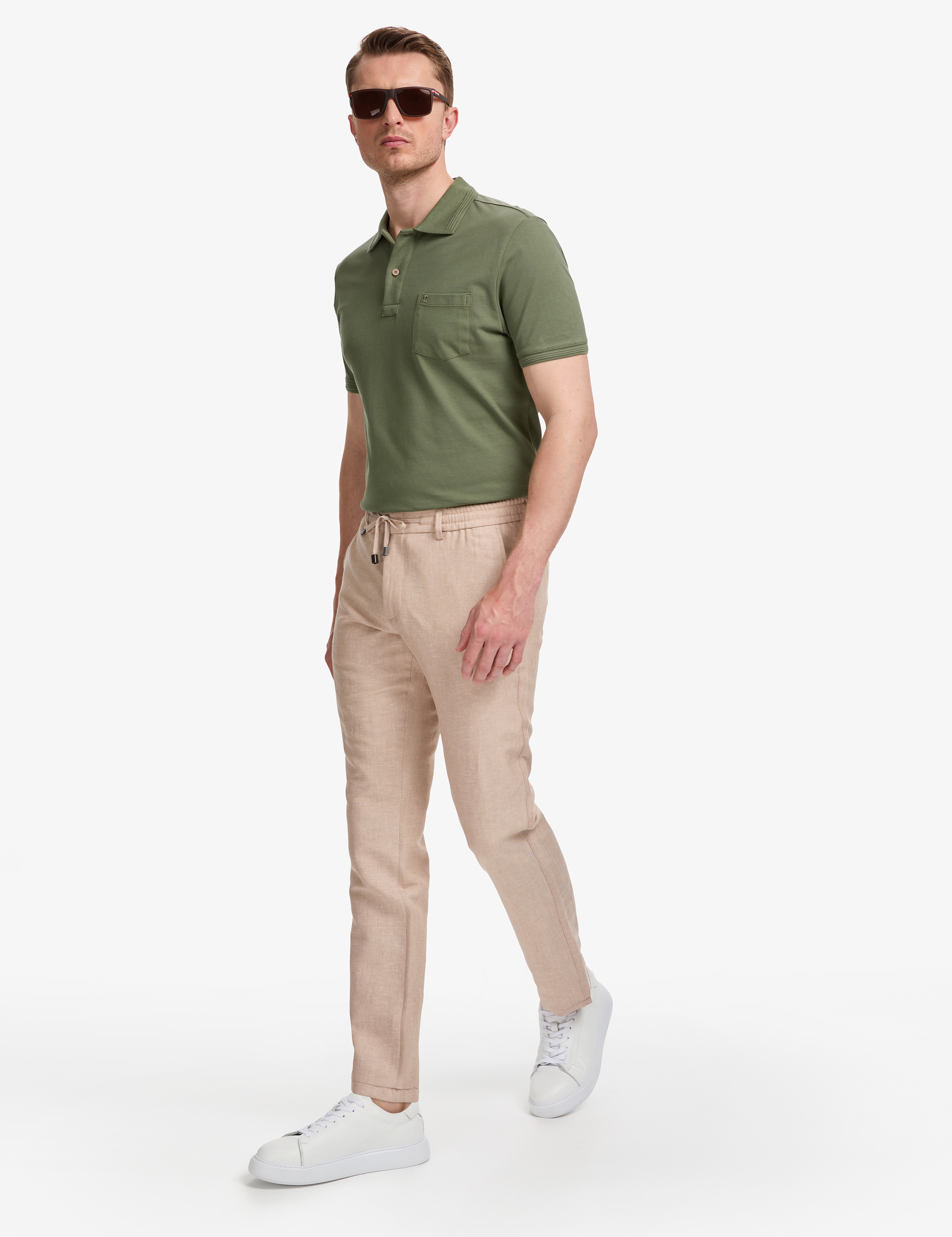 Açık Kahverengi Slim Fit Keten Karışımlı Pantolon - Image 3
