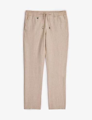 Açık Kahverengi Slim Fit Keten Karışımlı Pantolon