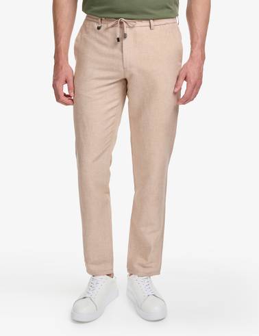 Açık Kahverengi Slim Fit Keten Karışımlı Pantolon