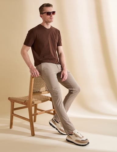 Koyu Bej Ex. Slim Fit Beli Kordonlu Klasik Jogger Pantolon