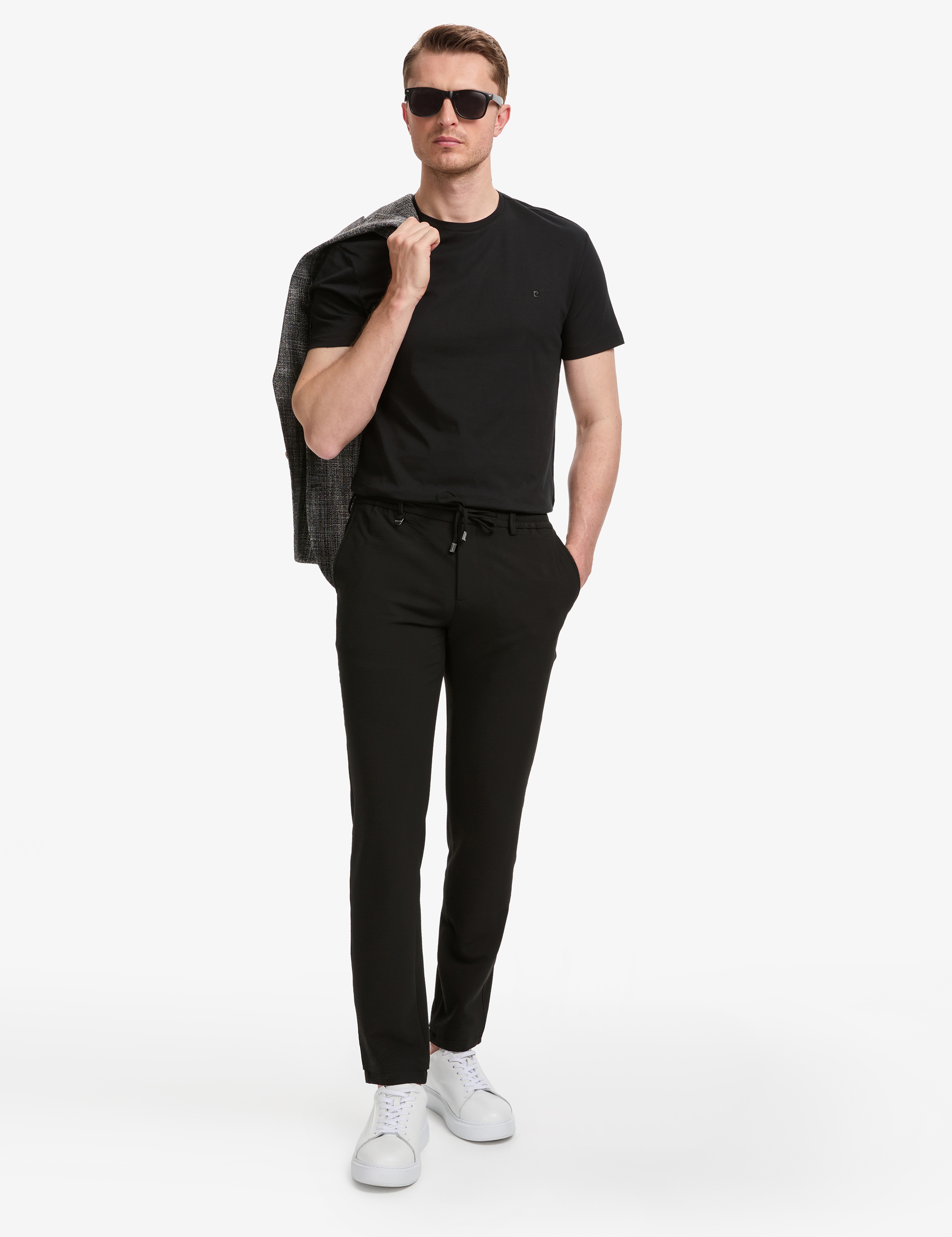 Siyah Ex. Slim Fit Beli Kordonlu Klasik Jogger Pantolon - Image 1