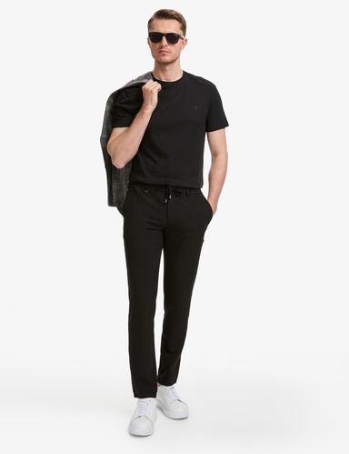 Siyah Ex. Slim Fit Beli Kordonlu Klasik Jogger Pantolon