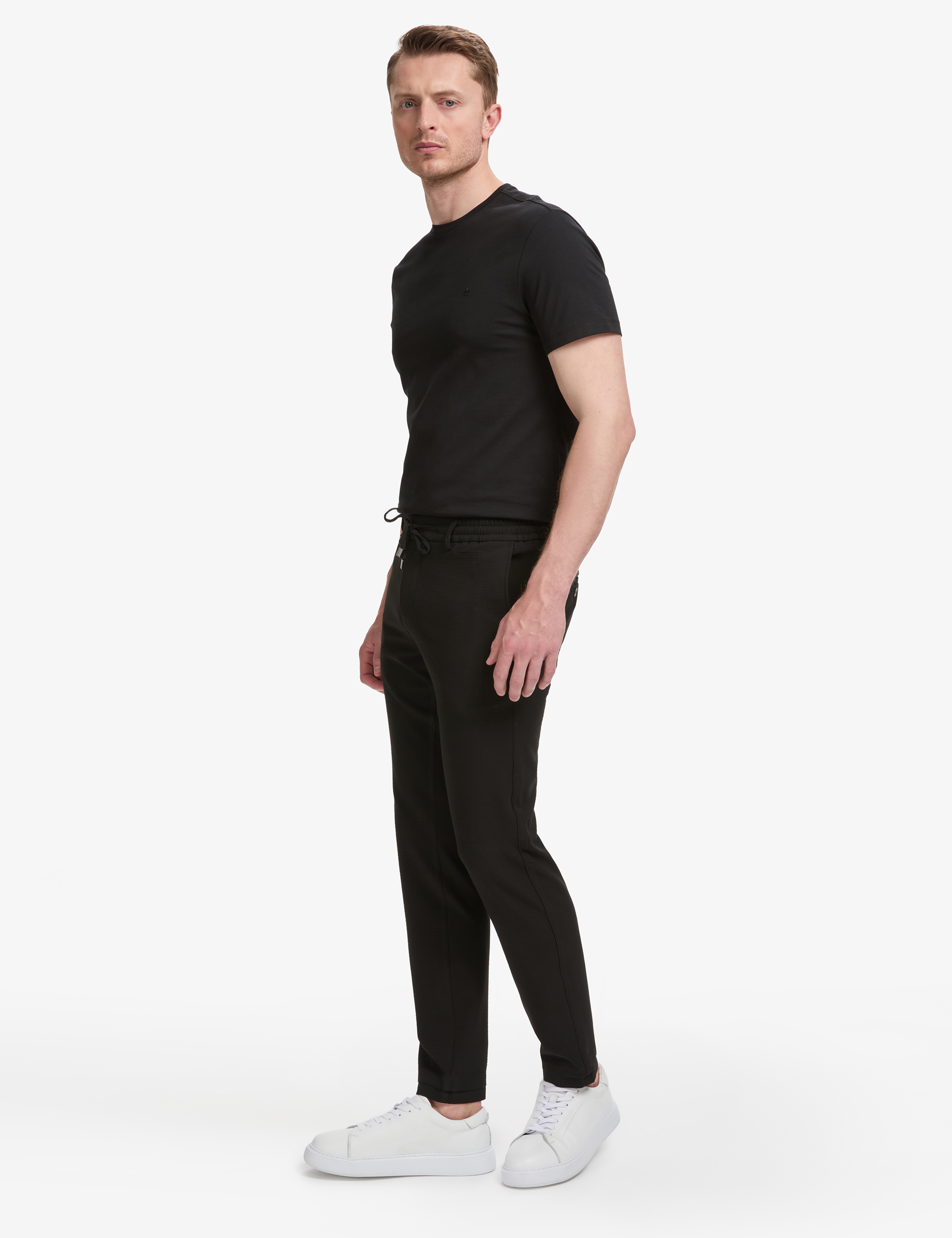 Siyah Ex. Slim Fit Beli Kordonlu Klasik Jogger Pantolon - Image 3