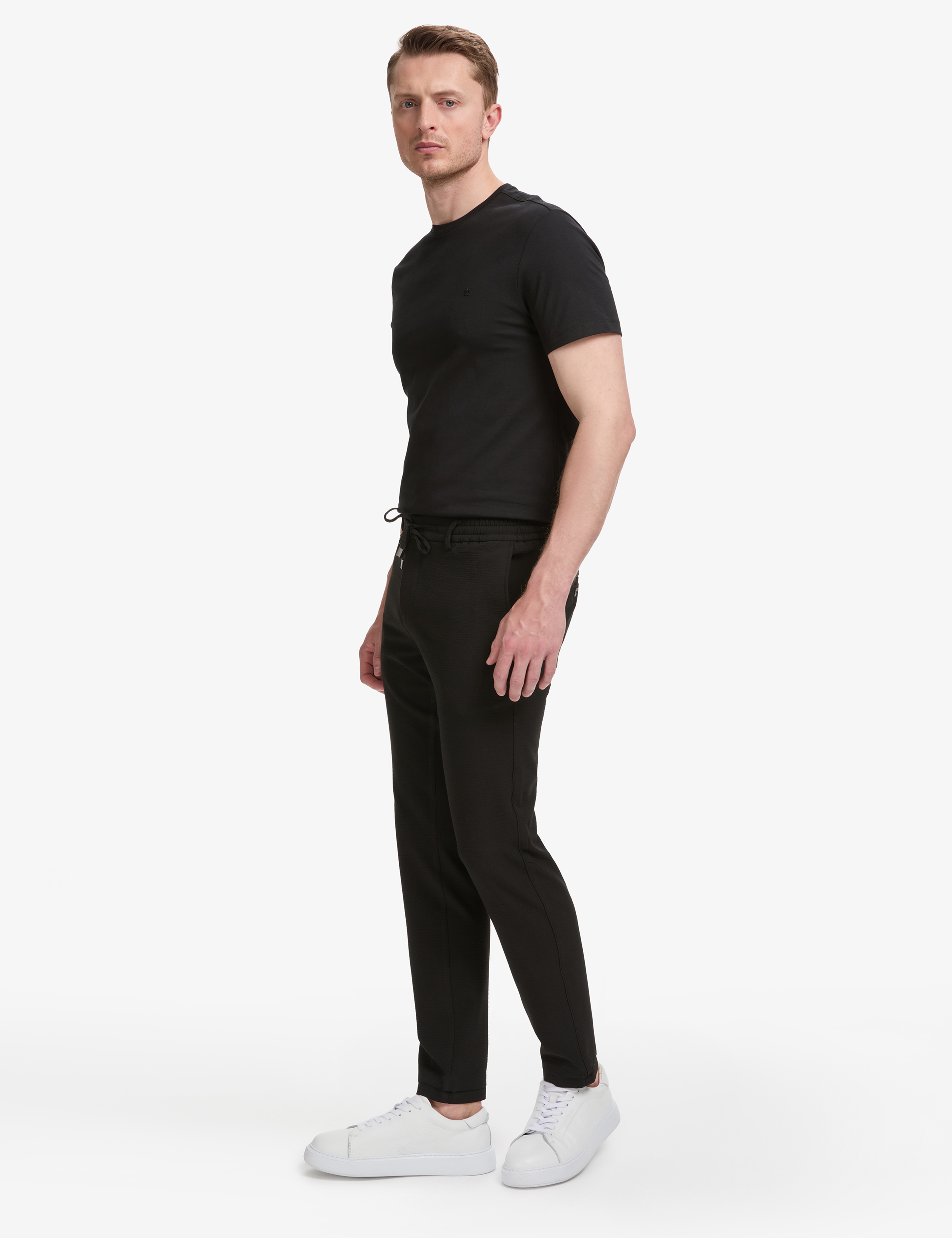 Siyah Ex. Slim Fit Beli Kordonlu Klasik Jogger Pantolon