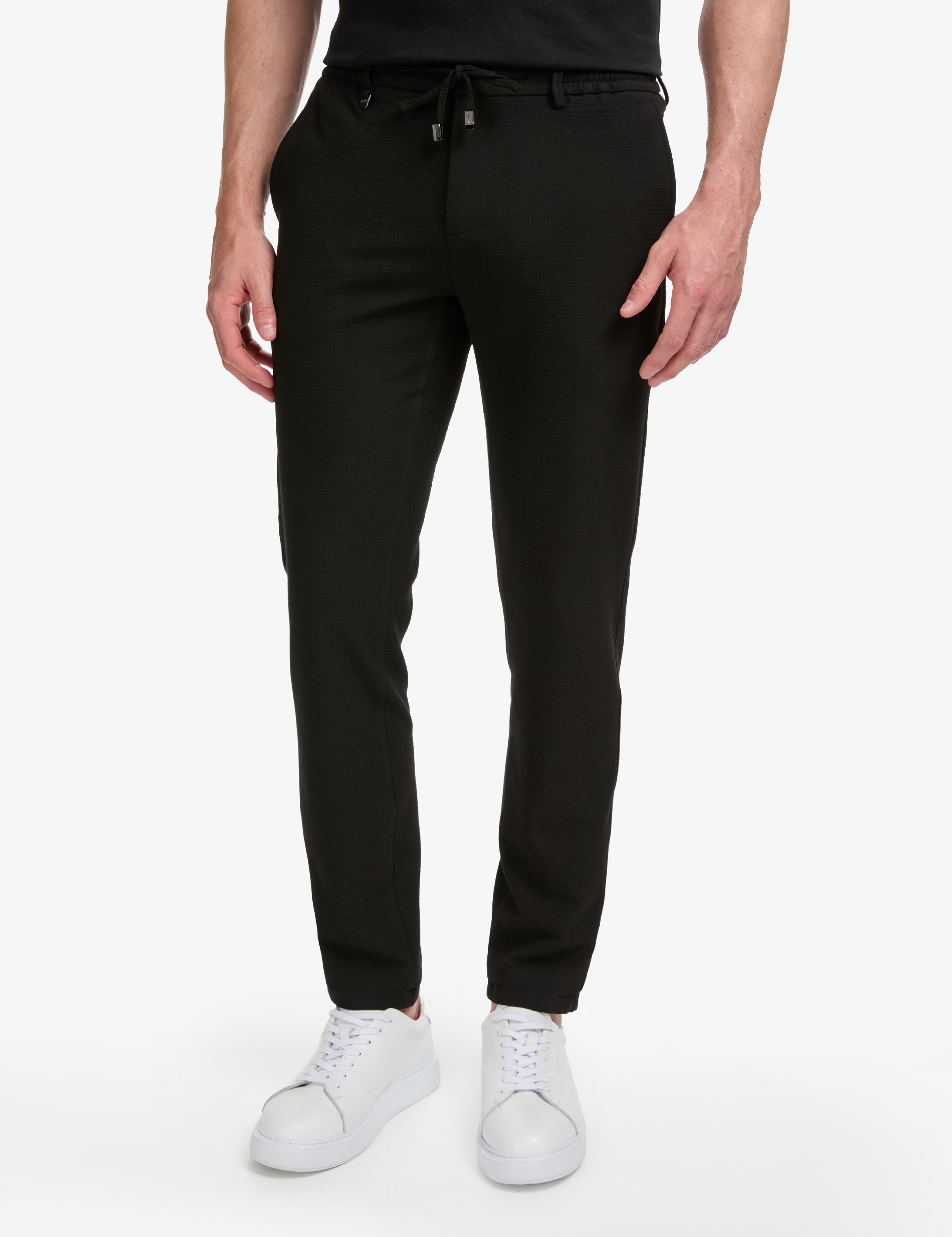 Siyah Ex. Slim Fit Beli Kordonlu Klasik Jogger Pantolon - Image 2