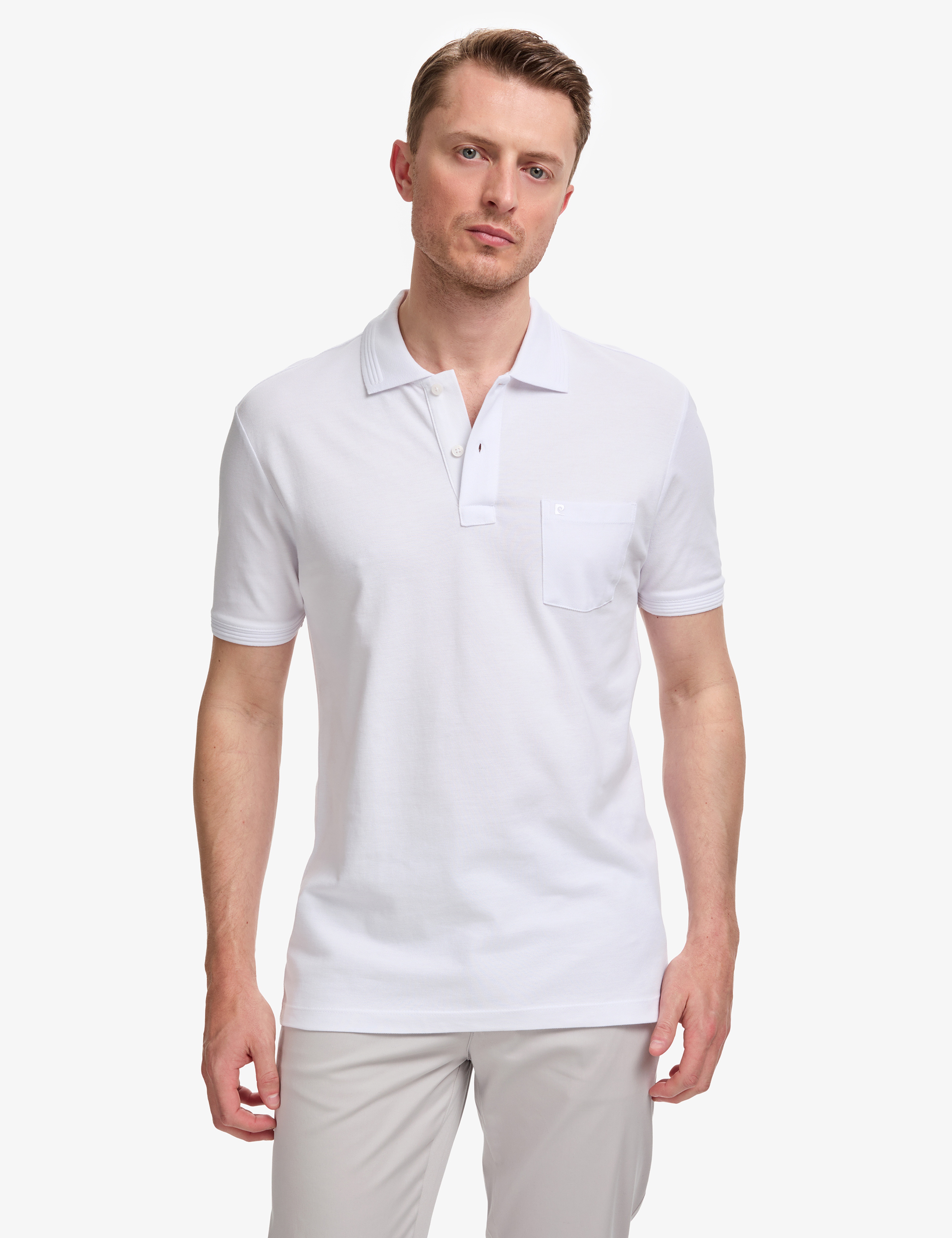 Beyaz Regular Fit %100 Pamuk Düğmeli Polo Yaka Basic Tişört - Image 3