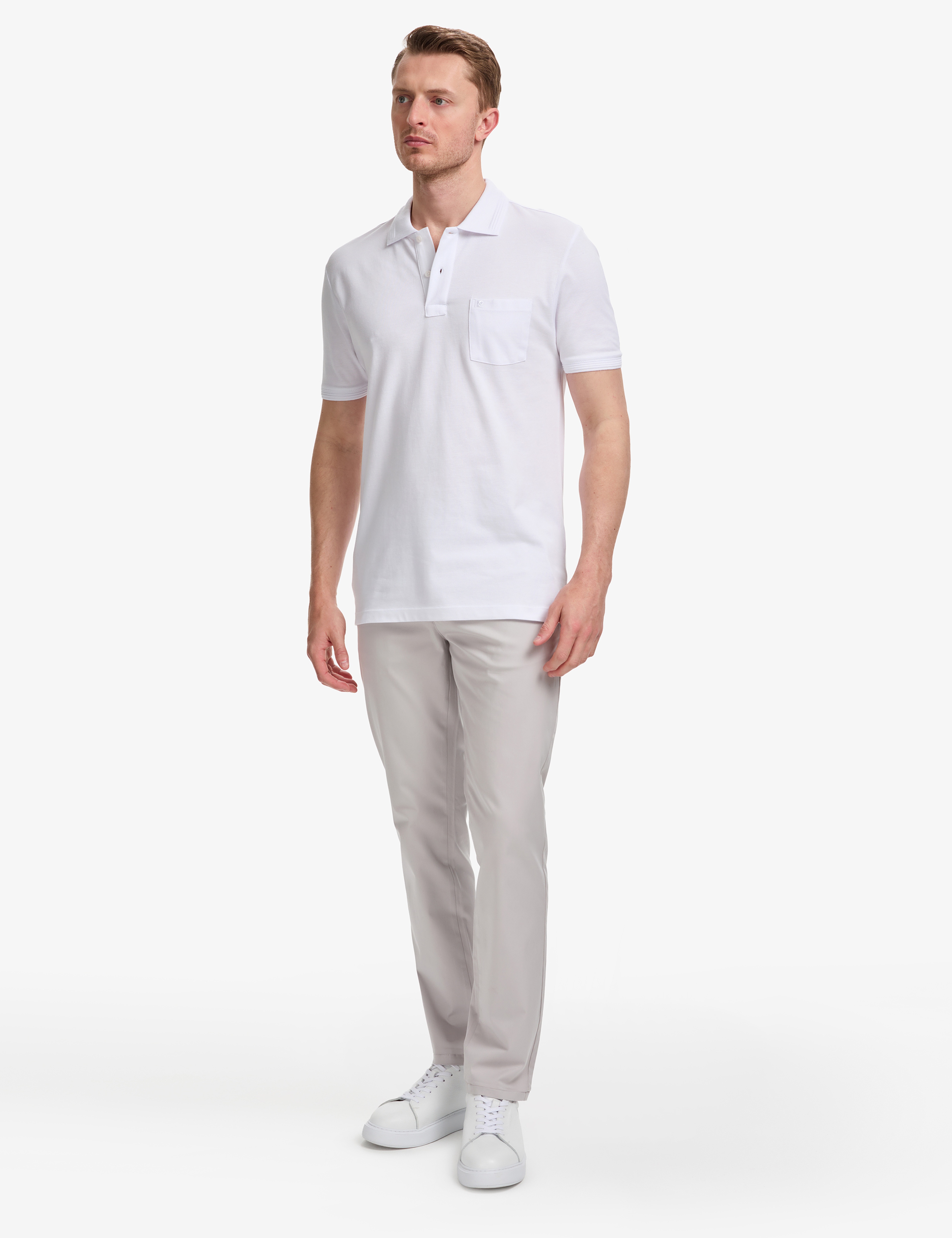 Beyaz Regular Fit %100 Pamuk Düğmeli Polo Yaka Basic Tişört - Image 4