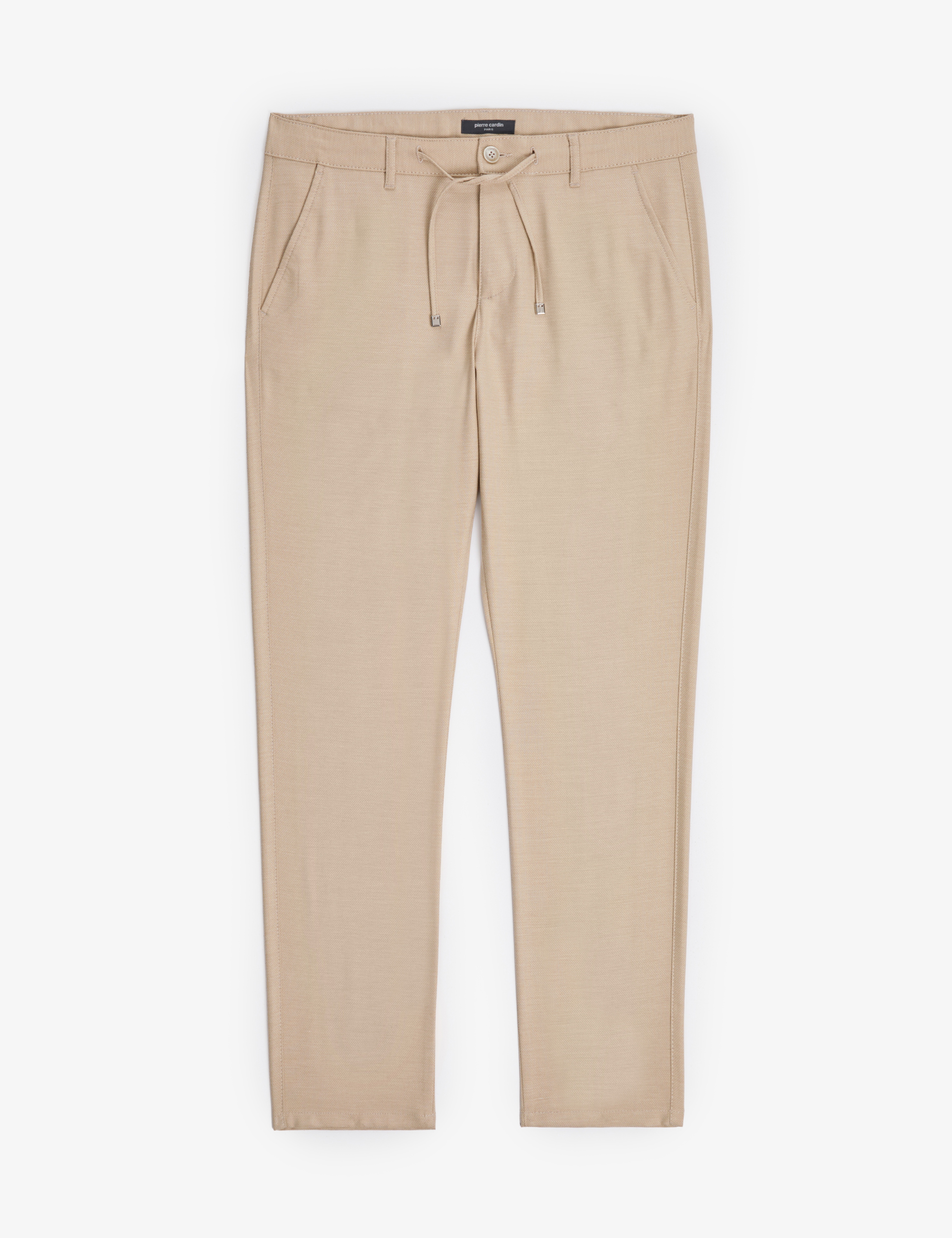 Bej Slim Fit Beli Kordonlu Kanvas Pantolon - Image 5