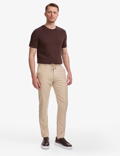 Bej Slim Fit Beli Kordonlu Kanvas Pantolon