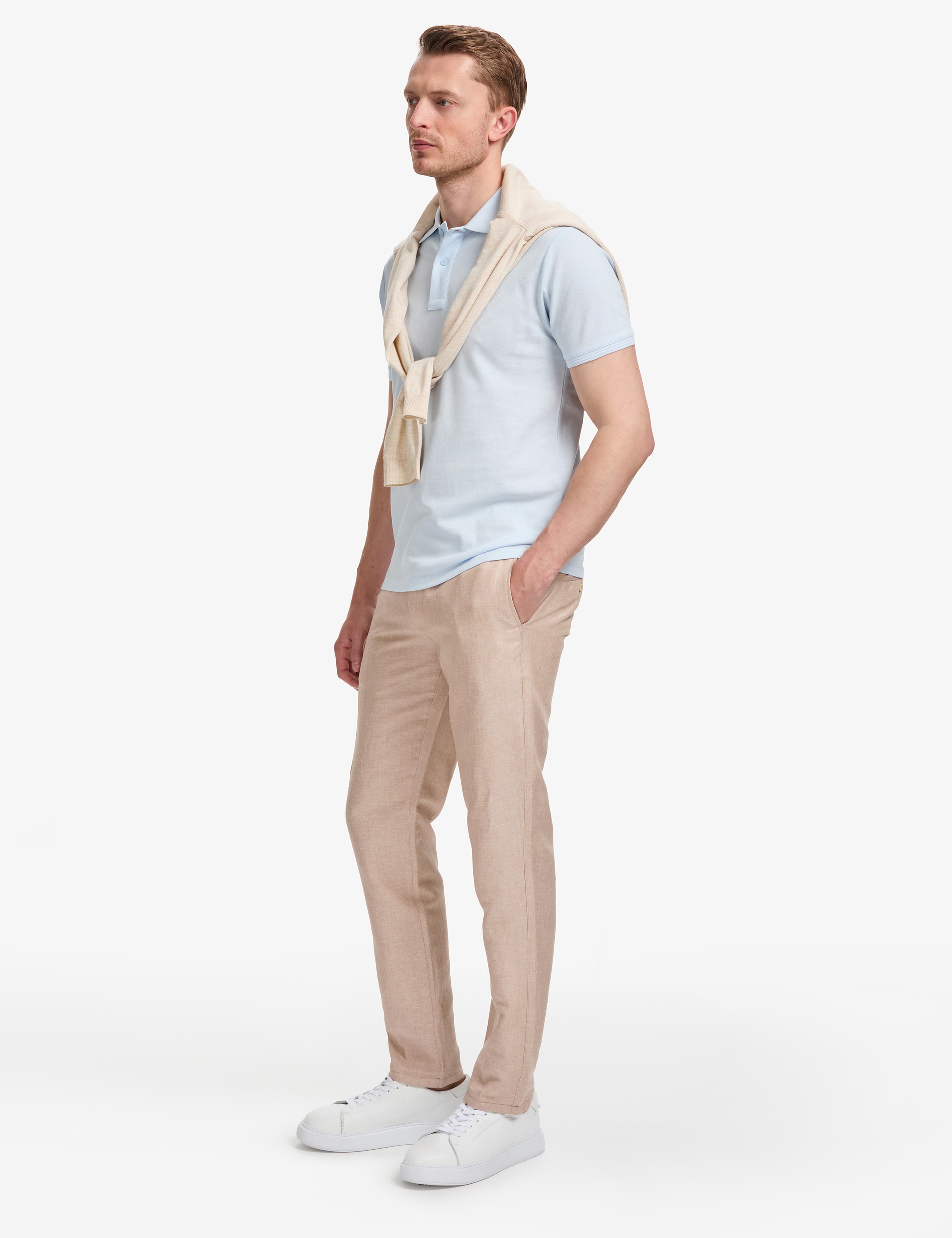 Açık Mavi Slim Fit %100 Pamuk Düğmeli Polo Yaka Basic Tişört