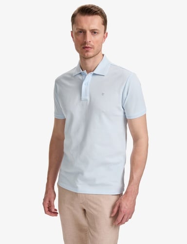 Açık Mavi Slim Fit %100 Pamuk Düğmeli Polo Yaka Basic Tişört