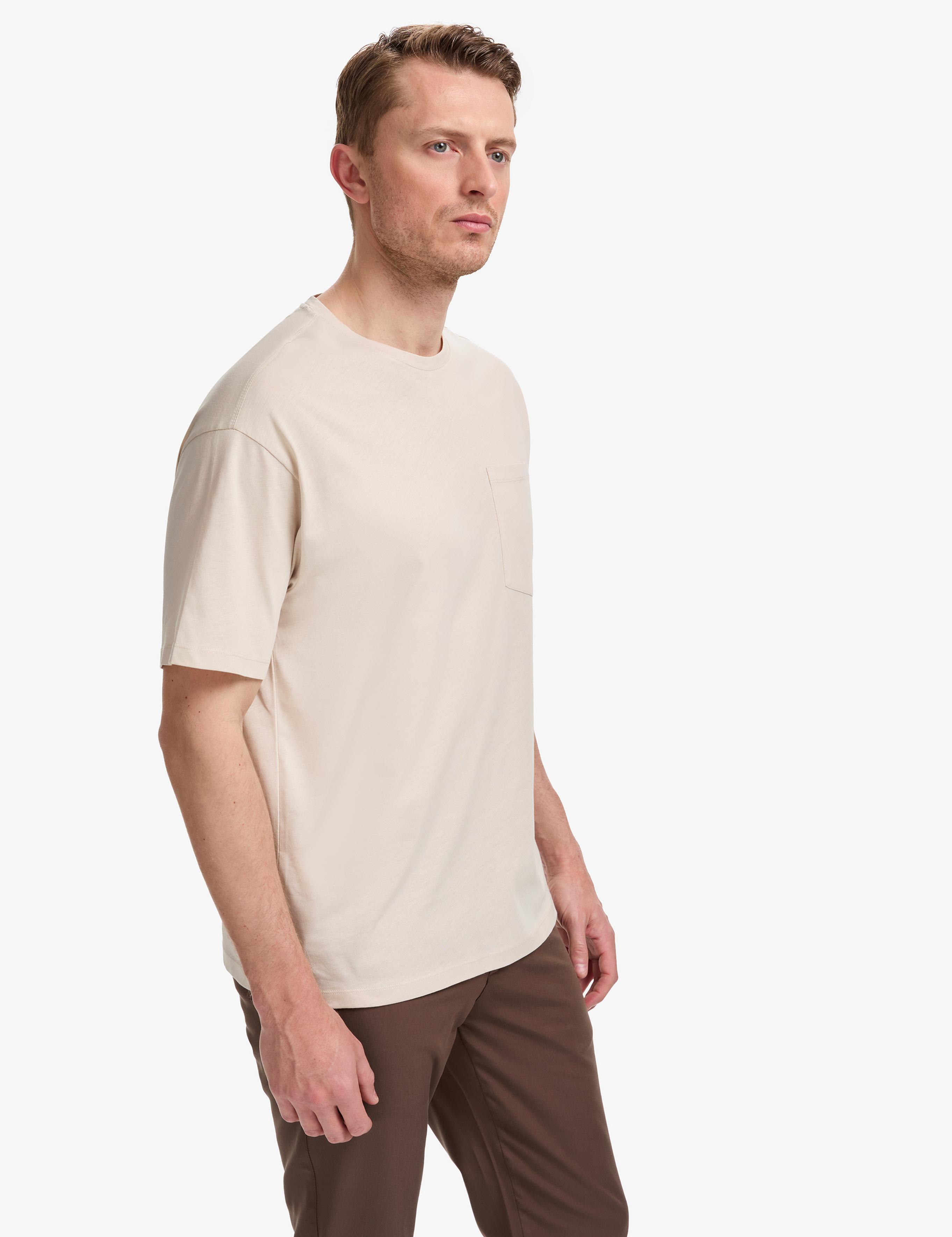 Bej Comfort Fit %100 Pamuk Bisiklet Yaka Basic Tişört