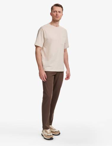 Bej Comfort Fit %100 Pamuk Bisiklet Yaka Basic Tişört