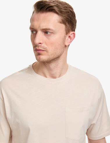 Bej Comfort Fit %100 Pamuk Bisiklet Yaka Basic Tişört