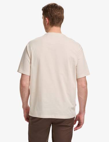 Bej Comfort Fit %100 Pamuk Bisiklet Yaka Basic Tişört