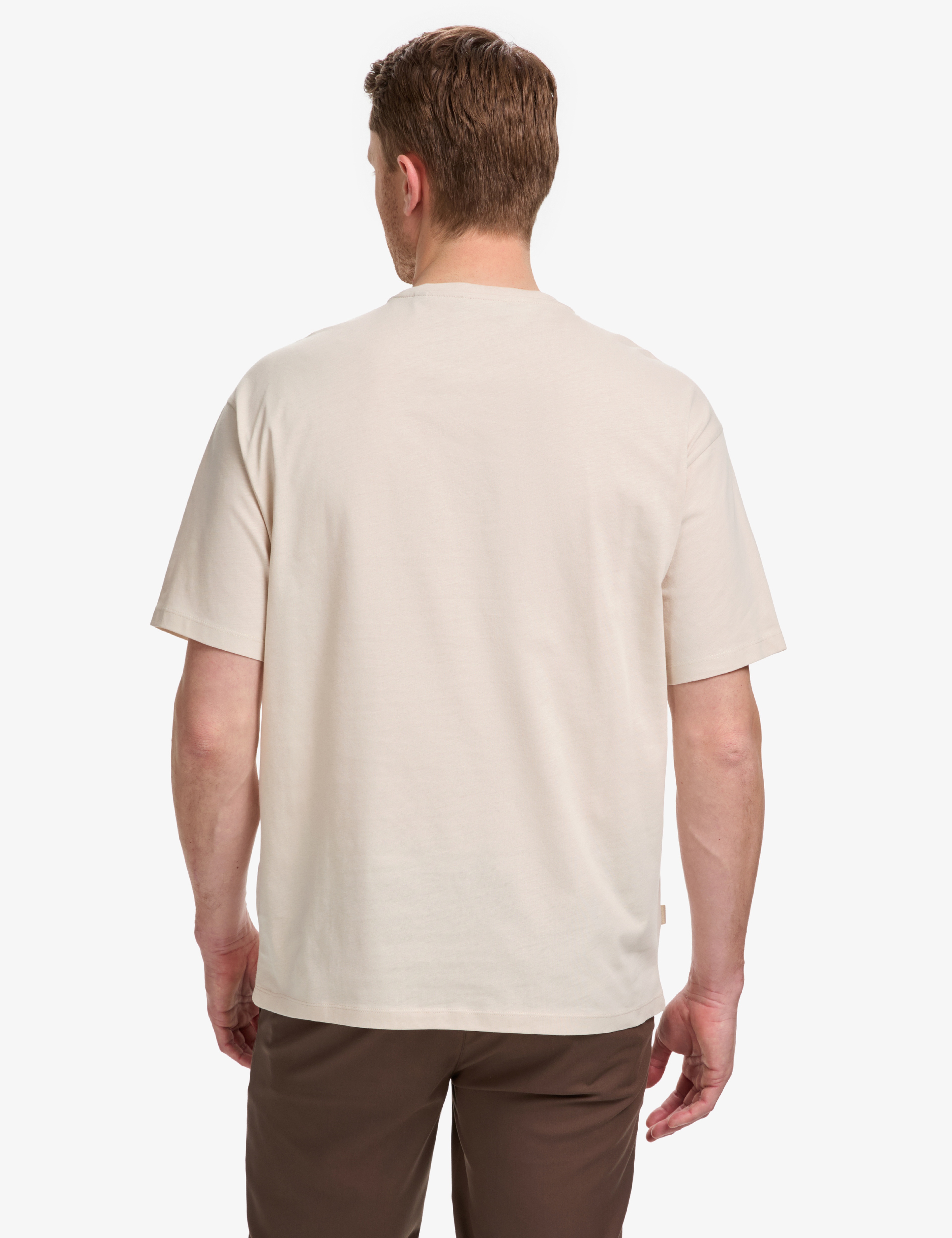 Bej Comfort Fit %100 Pamuk Bisiklet Yaka Basic Tişört - Image 5