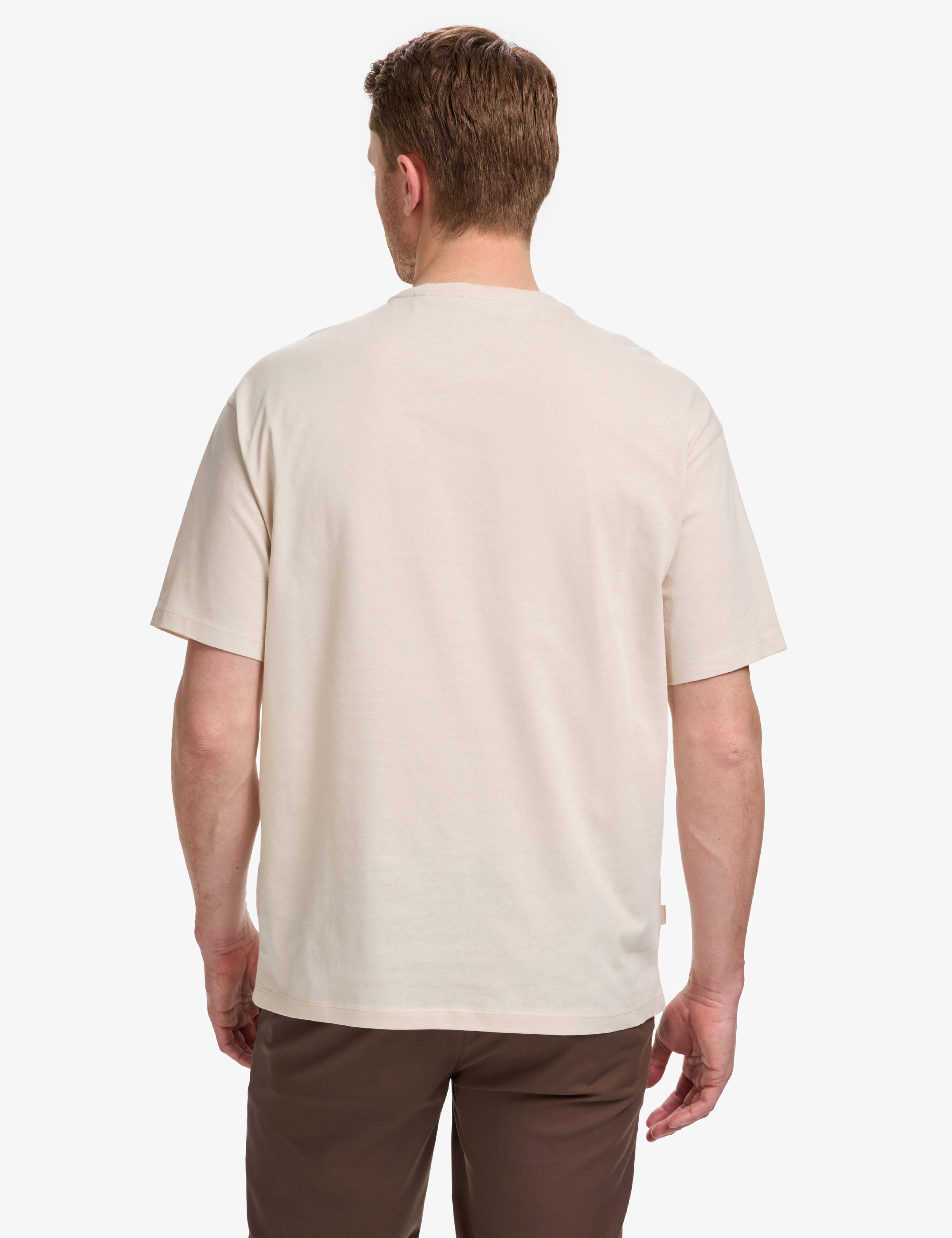 Bej Comfort Fit %100 Pamuk Bisiklet Yaka Basic Tişört