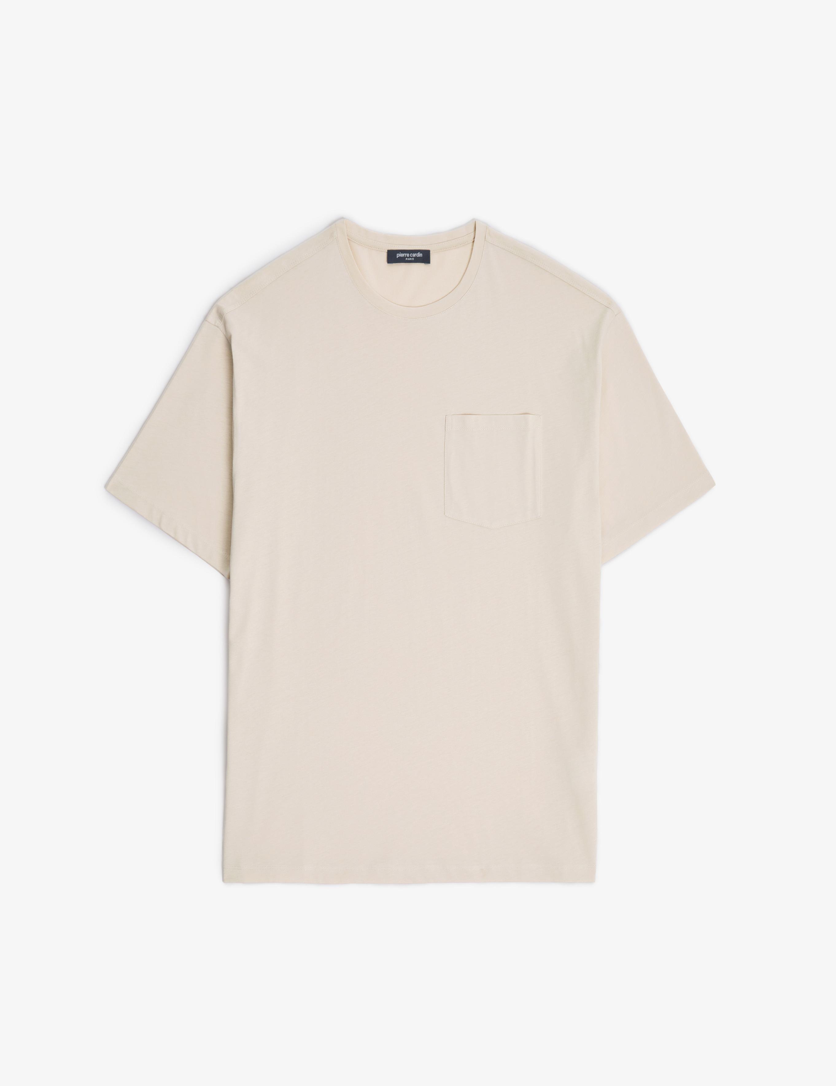 Bej Comfort Fit %100 Pamuk Bisiklet Yaka Basic Tişört