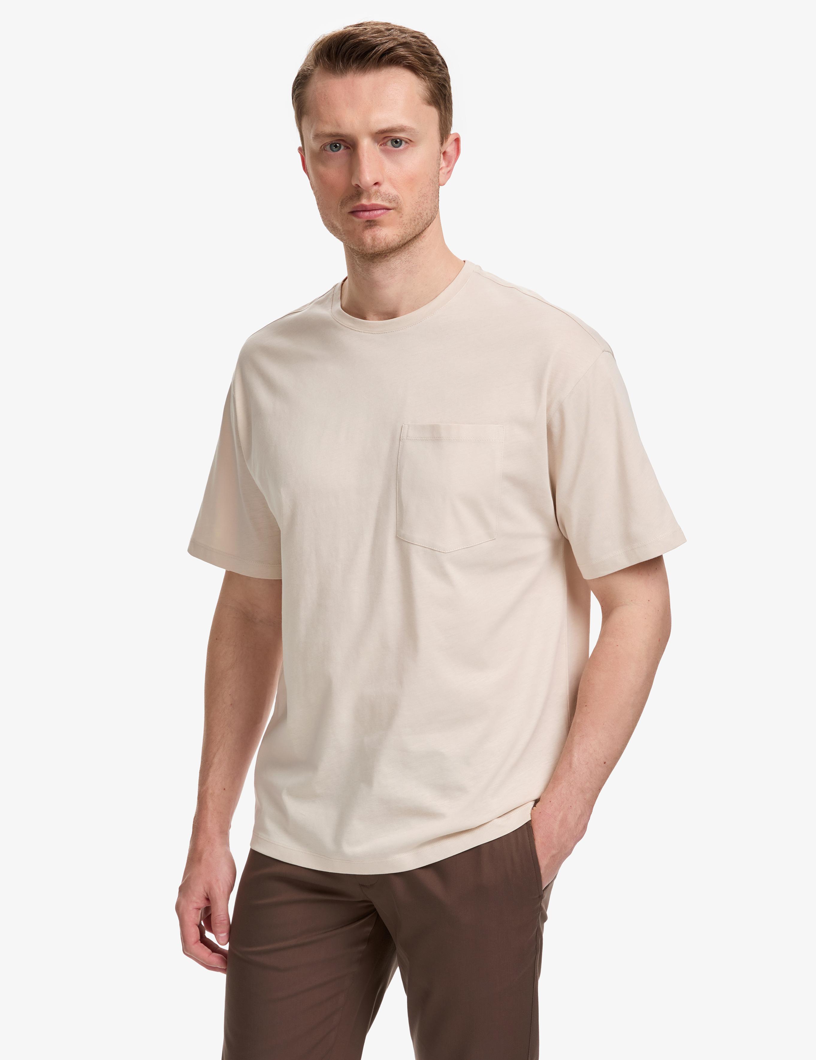 Bej Comfort Fit %100 Pamuk Bisiklet Yaka Basic Tişört