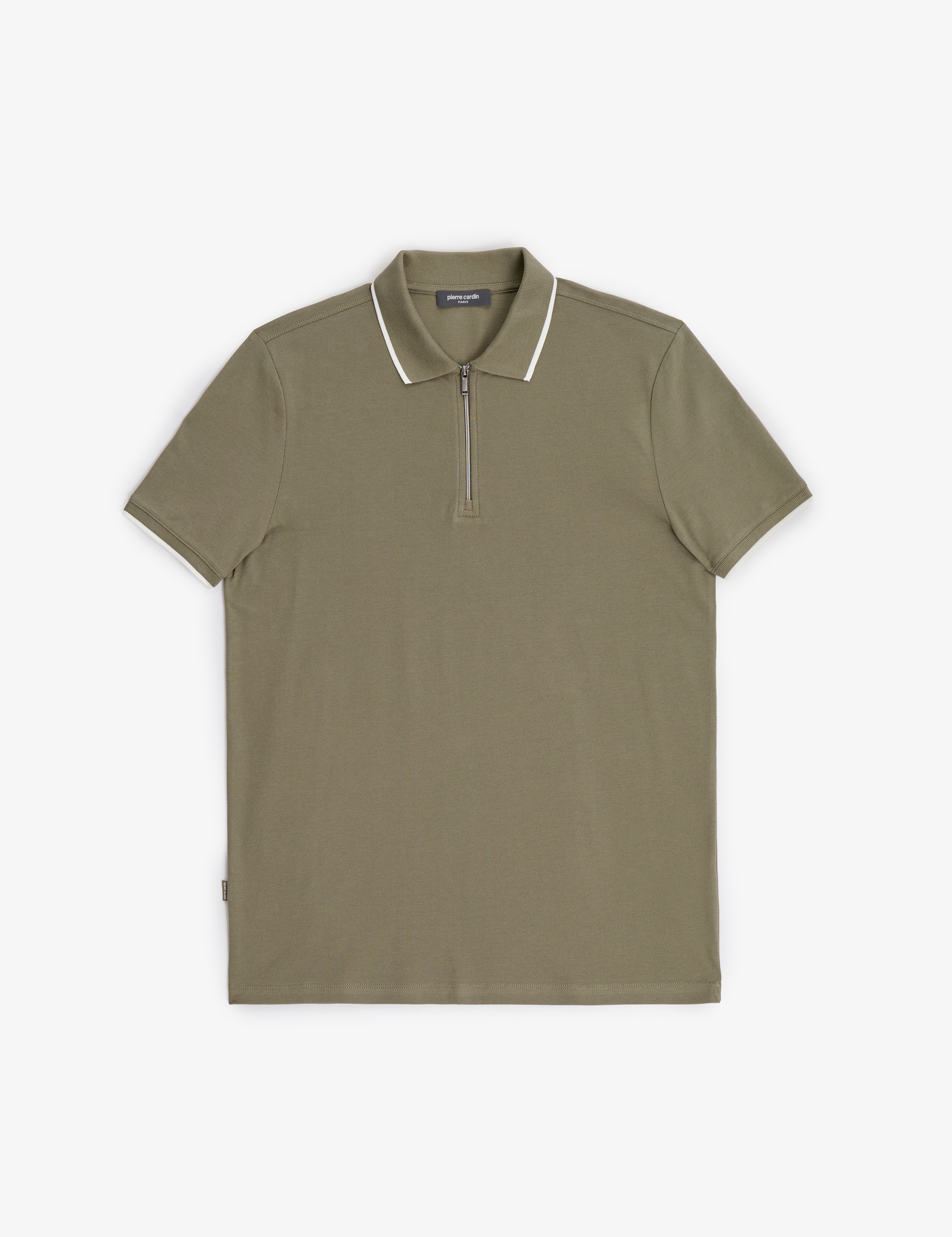 Haki Slim Fit %100 Pamuk Fermuarlı Polo Yaka Tişört - Image 7