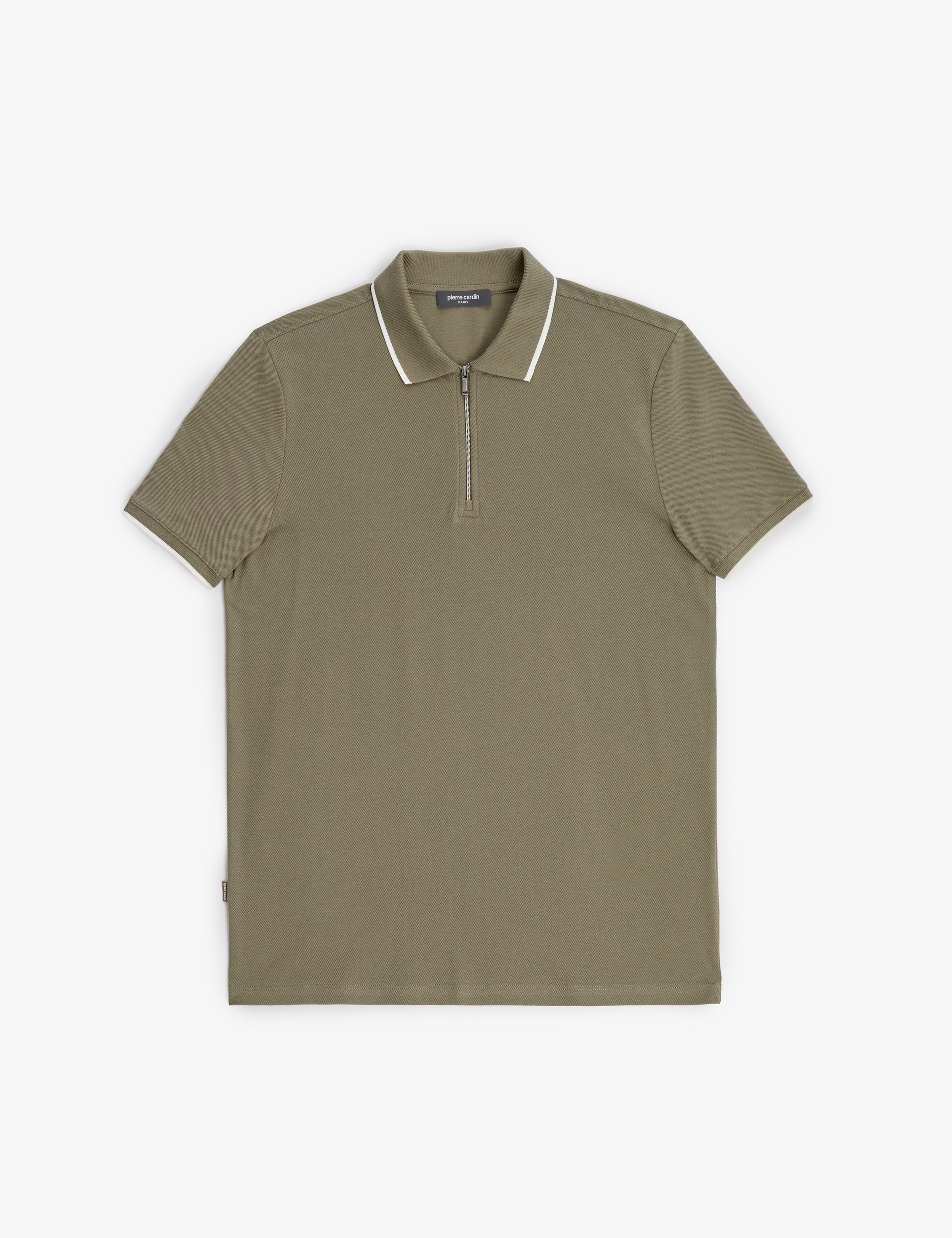 Haki Slim Fit %100 Pamuk Fermuarlı Polo Yaka Tişört
