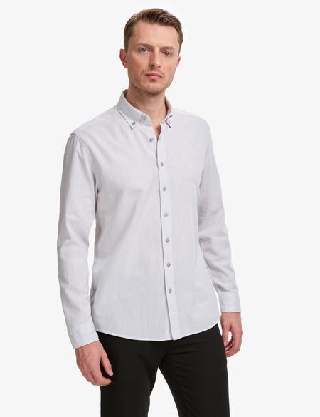 Açık Gri Keten Karışımlı Regular Fit Uzun Kollu Gömlek - 50325356055