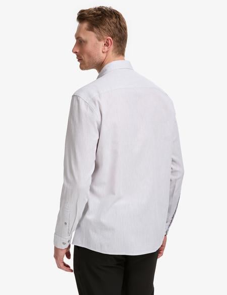Açık Gri Keten Karışımlı Regular Fit Uzun Kollu Gömlek - 50325356055