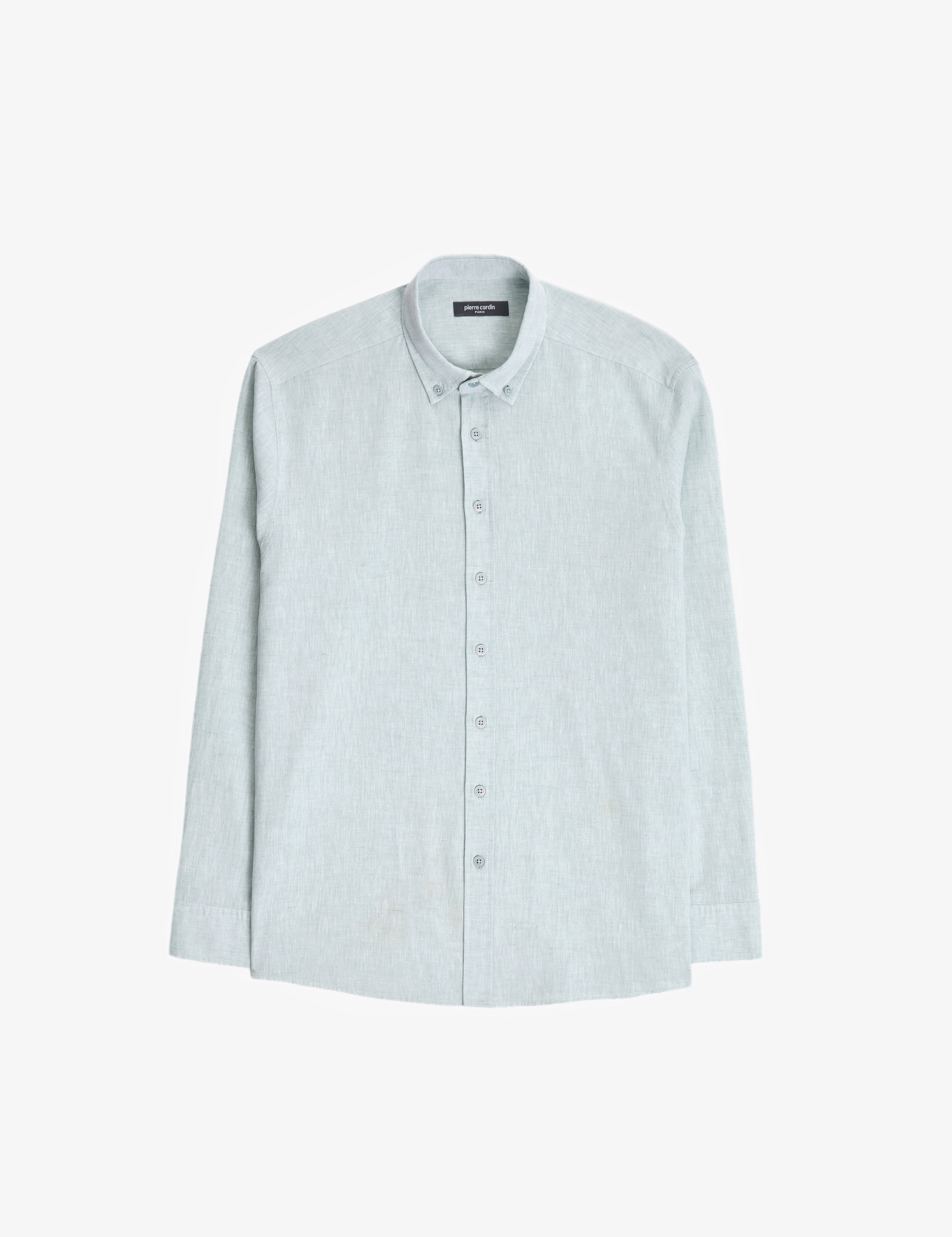 Su Yeşili Keten Karışımlı Regular Fit Uzun Kollu Gömlek - Image 6