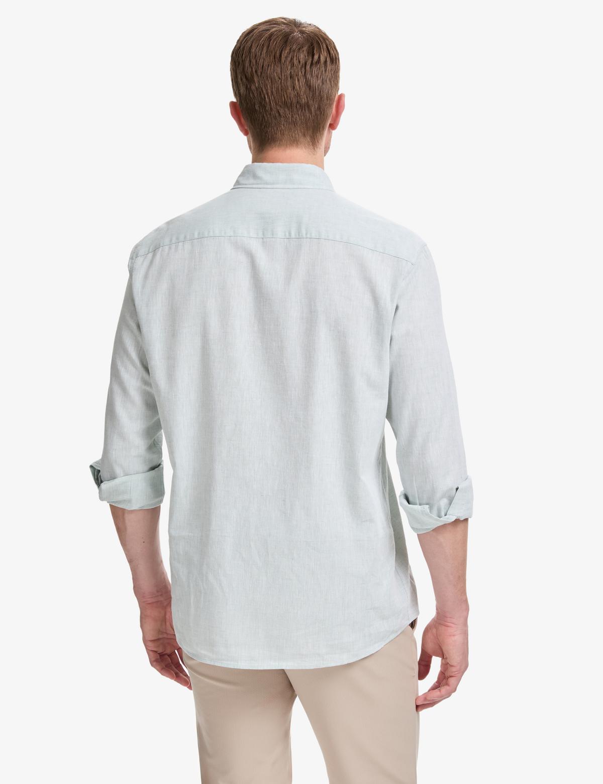 Su Yeşili Keten Karışımlı Regular Fit Uzun Kollu Gömlek - 50325356078
