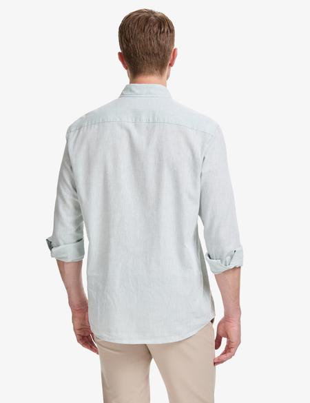 Su Yeşili Keten Karışımlı Regular Fit Uzun Kollu Gömlek - 50325356078