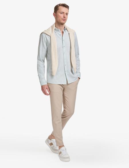 Su Yeşili Keten Karışımlı Regular Fit Uzun Kollu Gömlek - 50325356078