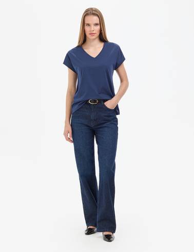 Lacivert Regular Fit V Yaka Basic Tişört
