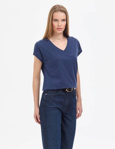 Lacivert Regular Fit V Yaka Basic Tişört