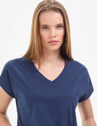 Lacivert Regular Fit V Yaka Basic Tişört