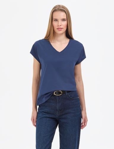 Lacivert Regular Fit V Yaka Basic Tişört