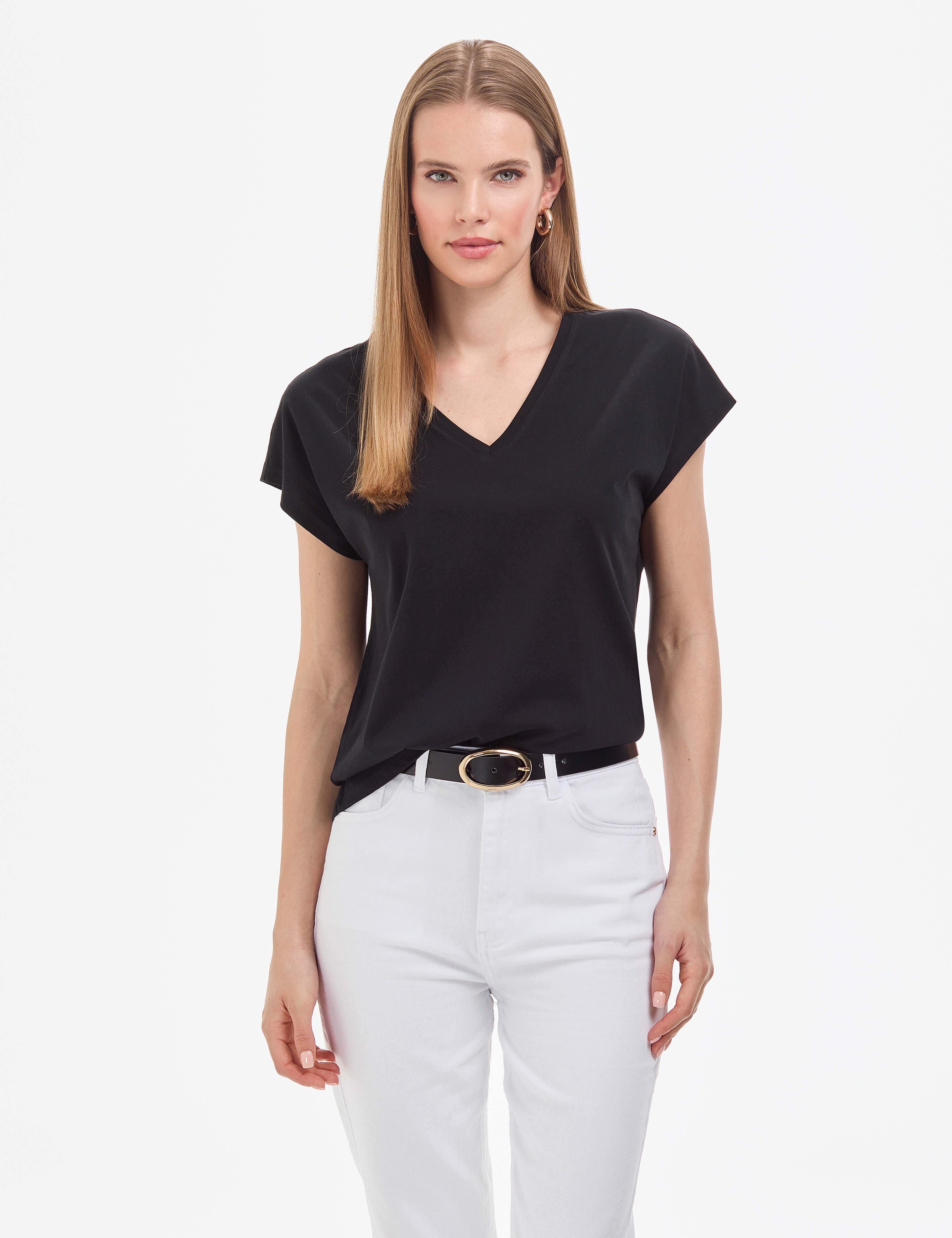 Siyah Regular Fit V Yaka Basic Tişört