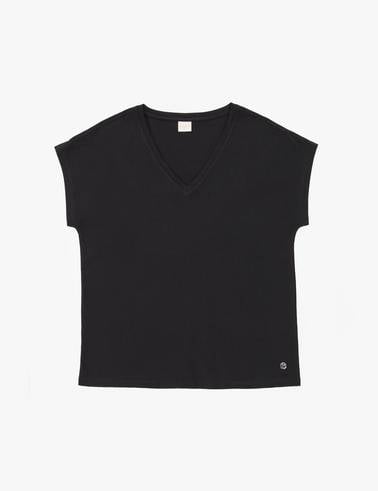 Siyah Regular Fit V Yaka Basic Tişört