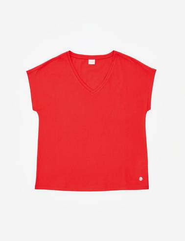 Kırmızı Regular Fit V Yaka Basic Tişört