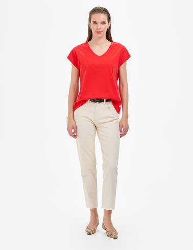 Kırmızı Regular Fit V Yaka Basic Tişört