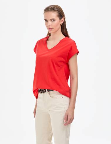 Kırmızı Regular Fit V Yaka Basic Tişört