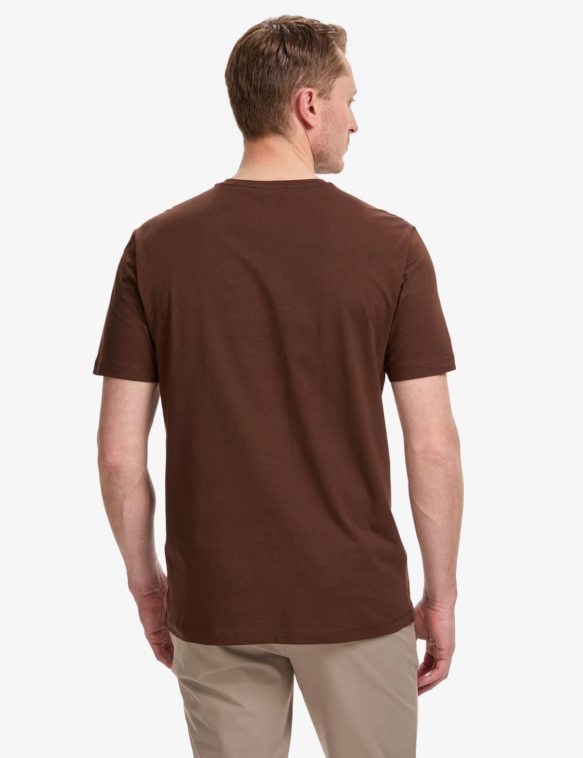 Koyu Kahverengi Regular Fit %100 Pamuk Bisiklet Yaka Basic Tişört - 50325299065