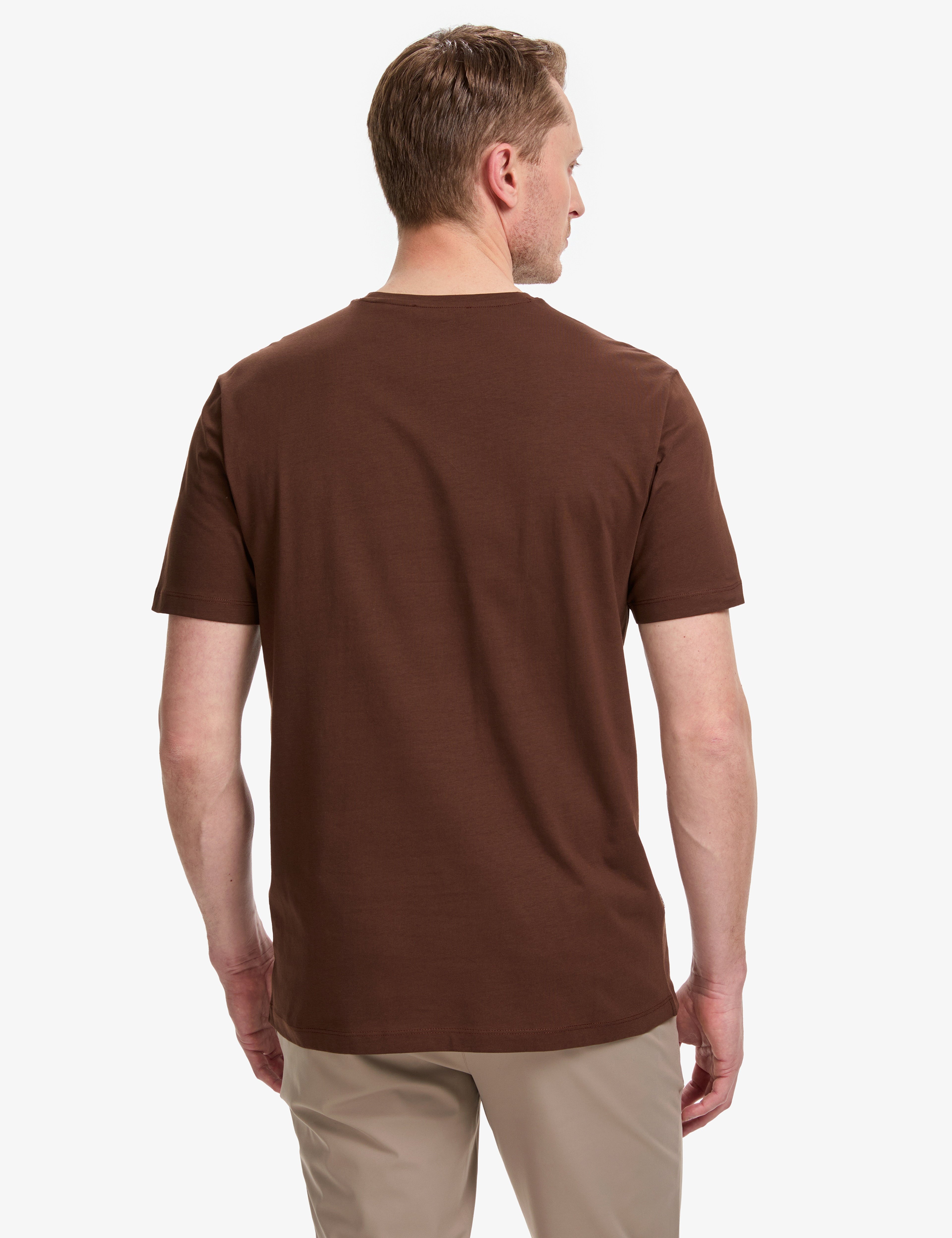 Koyu Kahverengi Regular Fit %100 Pamuk Bisiklet Yaka Basic Tişört - Image 6