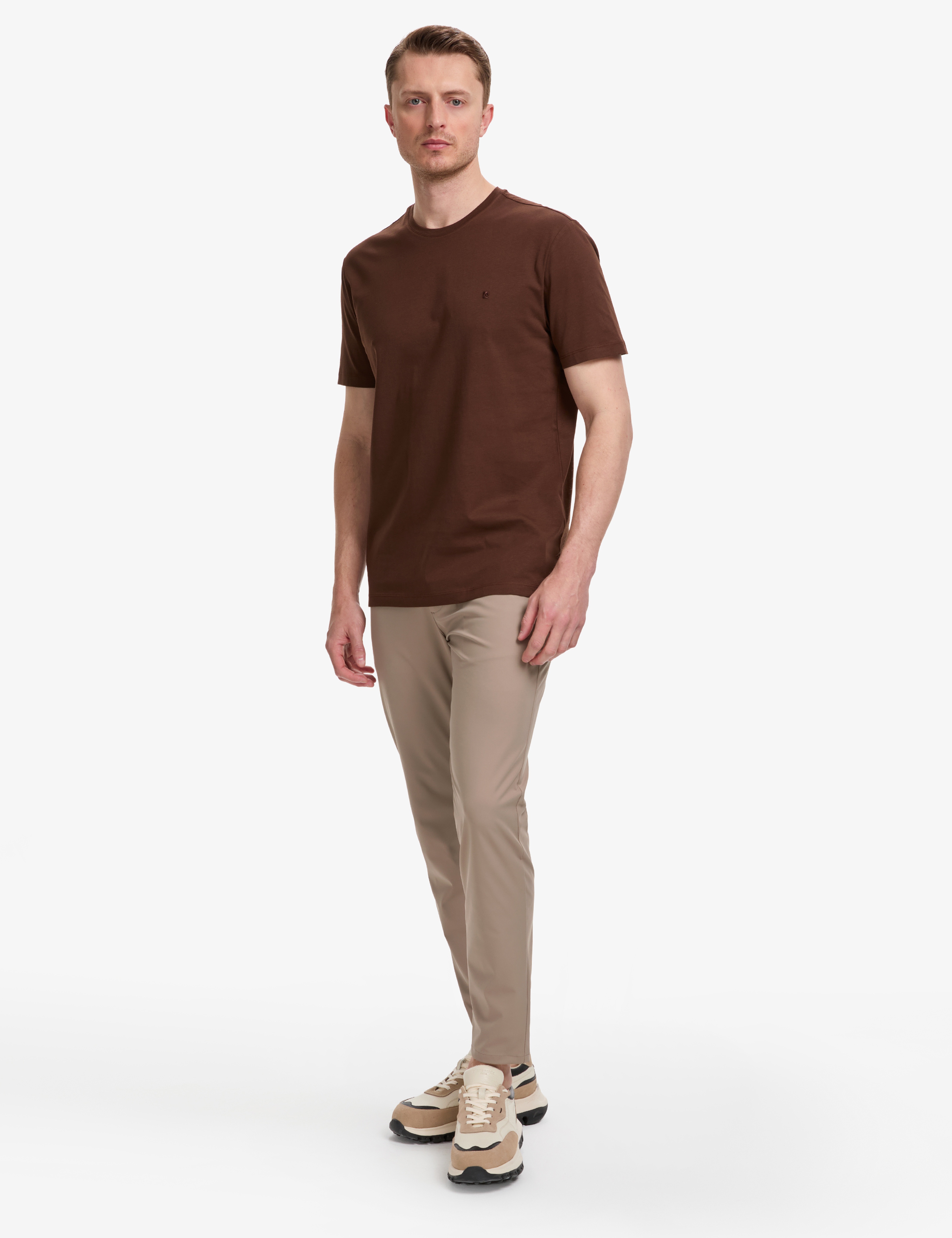 Koyu Kahverengi Regular Fit %100 Pamuk Bisiklet Yaka Basic Tişört - Image 5