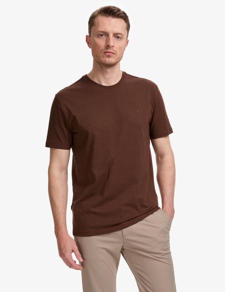 Koyu Kahverengi Regular Fit %100 Pamuk Bisiklet Yaka Basic Tişört - 50325299065