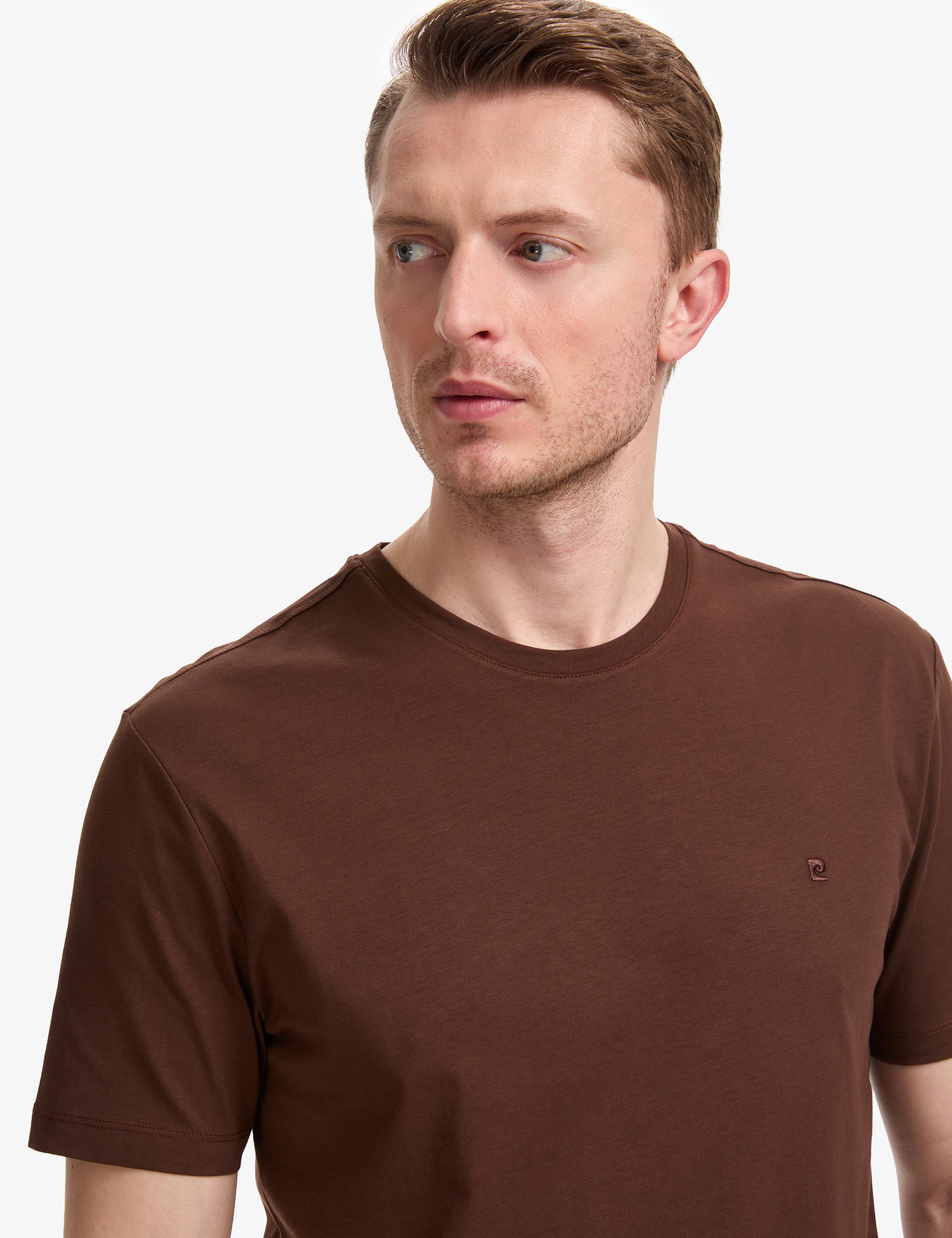 Koyu Kahverengi Regular Fit %100 Pamuk Bisiklet Yaka Basic Tişört