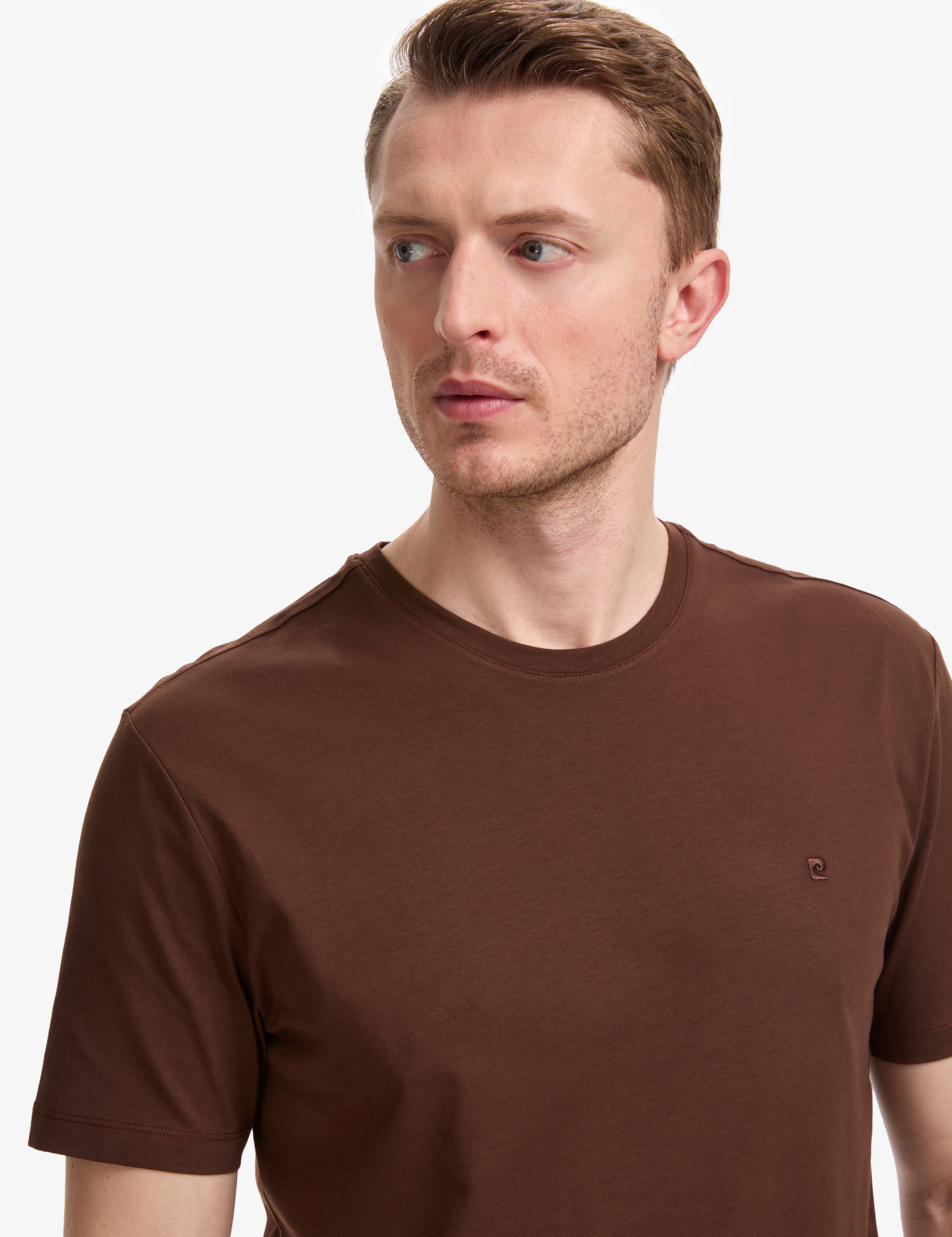 Koyu Kahverengi Regular Fit %100 Pamuk Bisiklet Yaka Basic Tişört - Image 3